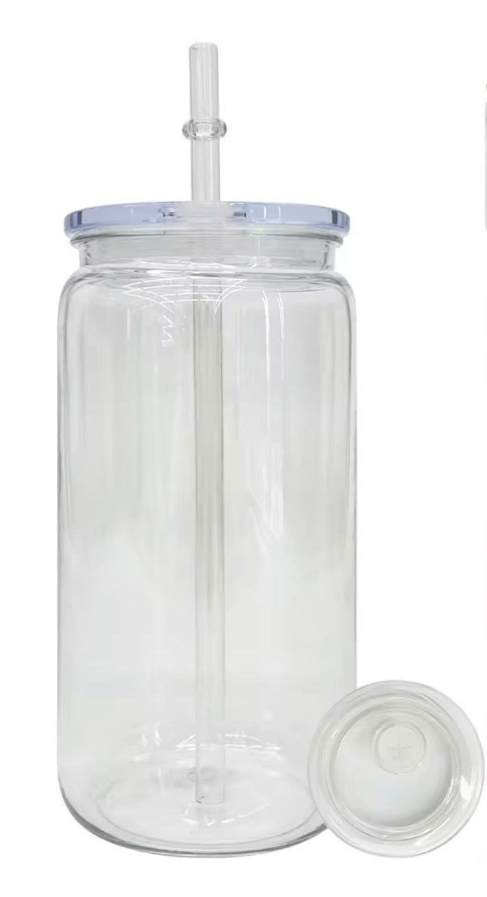 Clear Plastic 16oz beer soda can with lid and straw