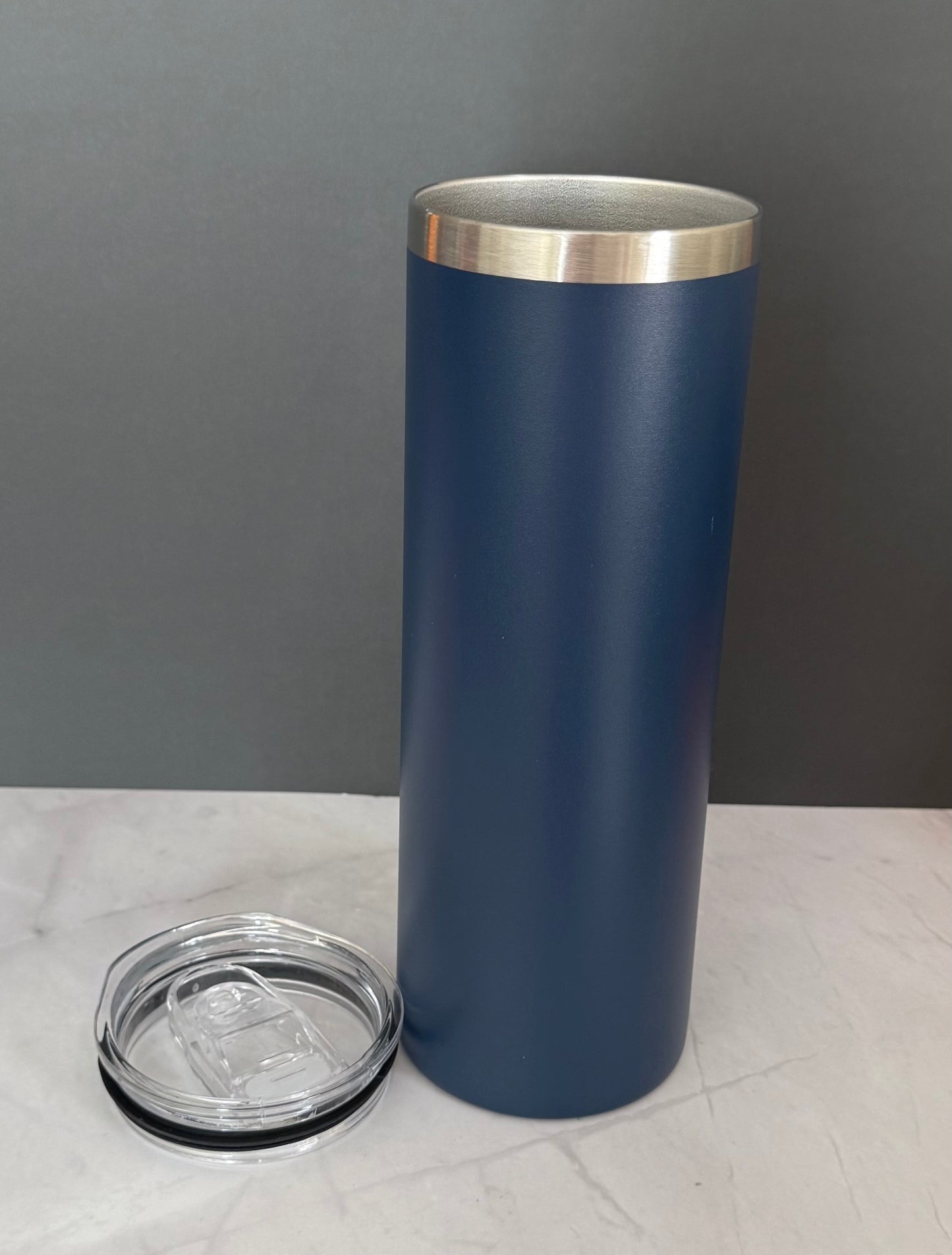 20oz navy blue stainless steel tumbler with straw