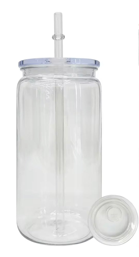 Clear Plastic 16oz beer soda can with lid and straw