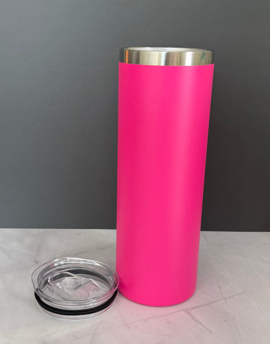 20oz hot pink stainless steel tumbler with straw