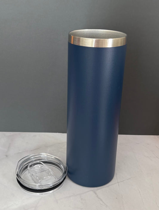 20oz navy blue stainless steel tumbler with straw